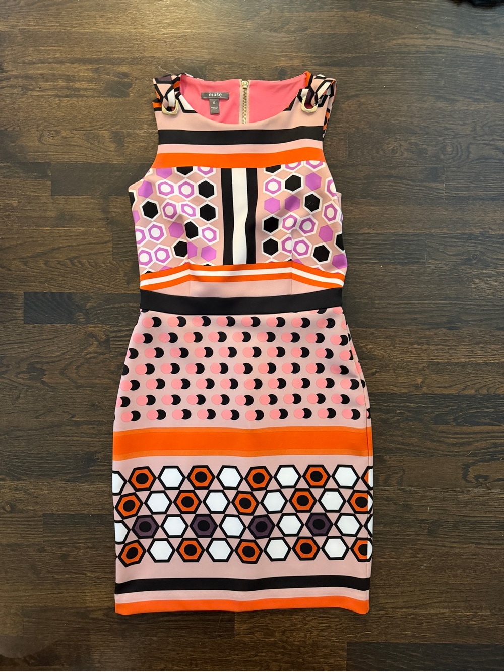 Muse Graphic Print Pencil Skirt in Pink, Orange & Black